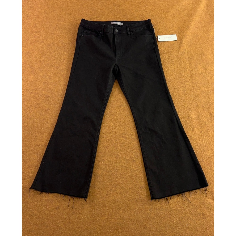 Just USA Womens 14 Black Raw Hem Cropped Flare Jeans NWT